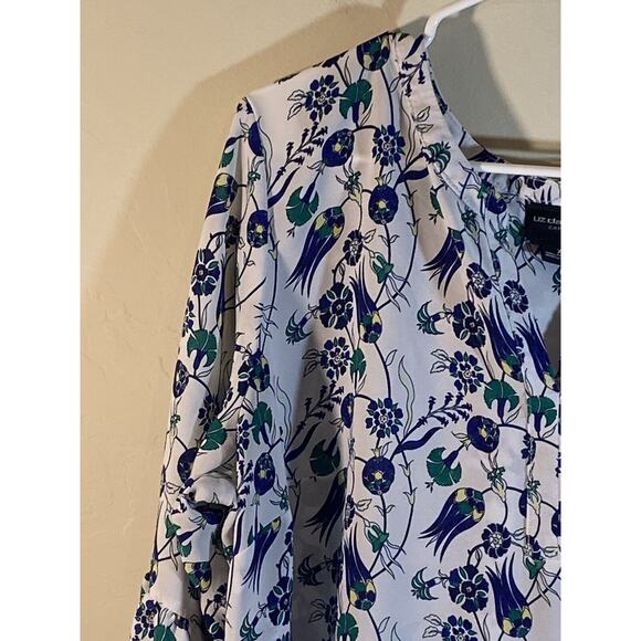 Liz Claiborne Career Floral Lightweight Split Neck Ruffle Cuffs Tunic Top XL - Picture 8 of 10